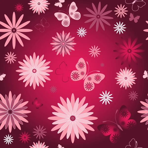 赤のシームレスな花の壁紙 — ストックベクタ