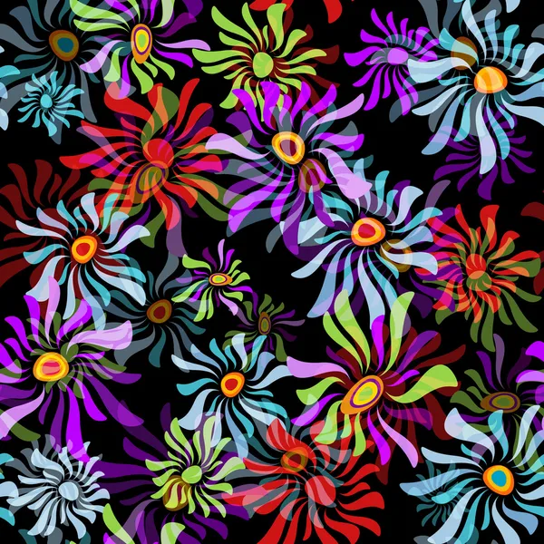 Floral black seamless pattern — Stock Vector