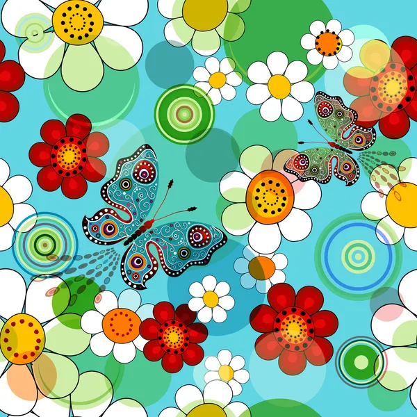 Motif floral bleu vif sans couture — Image vectorielle