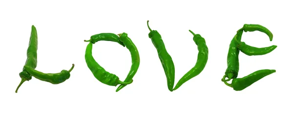 Amore testo composto di peperoni verdi — Foto Stock