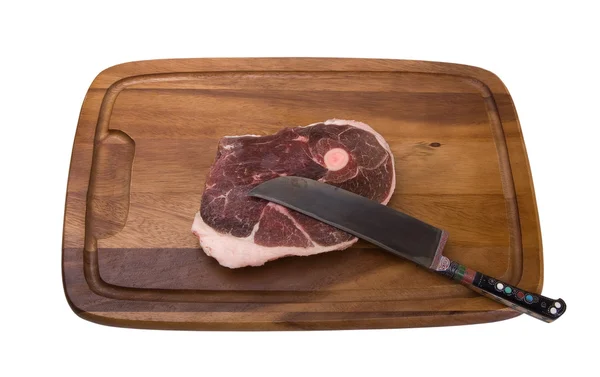 Nyers hús a fa táblán — Stock Fotó