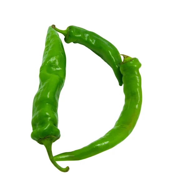 Letter d samengesteld uit groene paprika 's — Stockfoto
