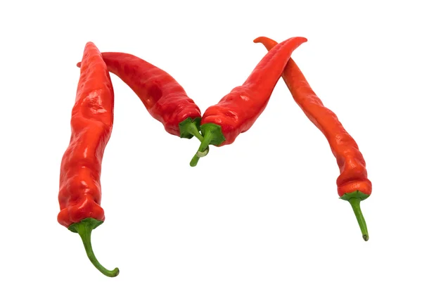 Letter M composed of chili peppers — Stock Photo, Image