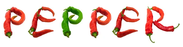 PEPPER text composed of chili peppers — Stock Photo, Image