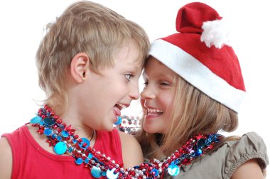 Children with Christmas decorations clipart