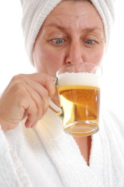 Woman drinking beer clipart