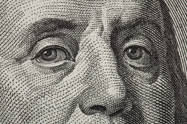 stock image Macro face franklin 100 currency .