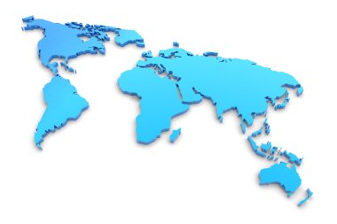 Blue extruded world map clipart