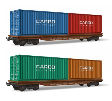 Railroad flatcars with cargo containers clipart