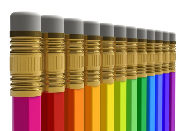 Row of rainbow pencils — Stok fotoğraf