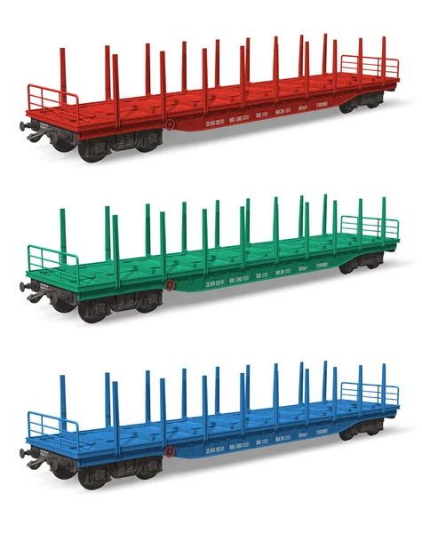 Set van spoorweg flatcars — Stockfoto