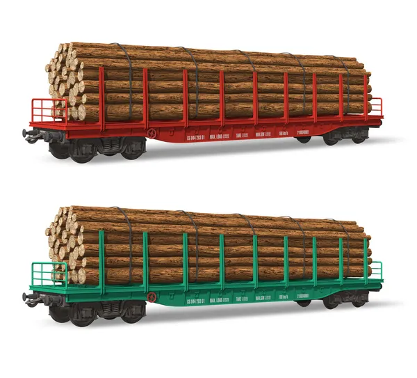 Ferroviária flatcars com madeira — Fotografia de Stock