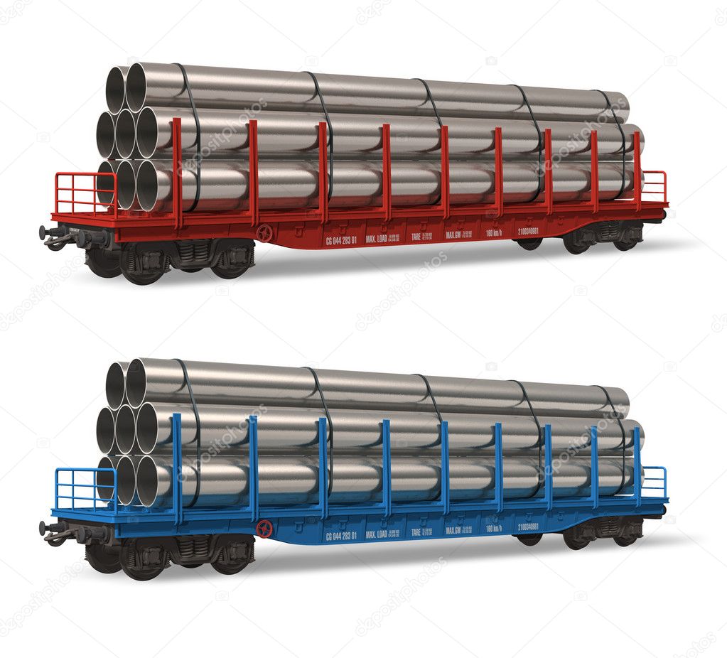 Railroad flatcars with pipes