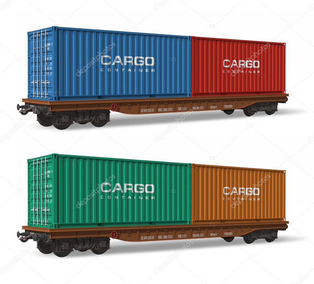 Railroad flatcars with cargo containers