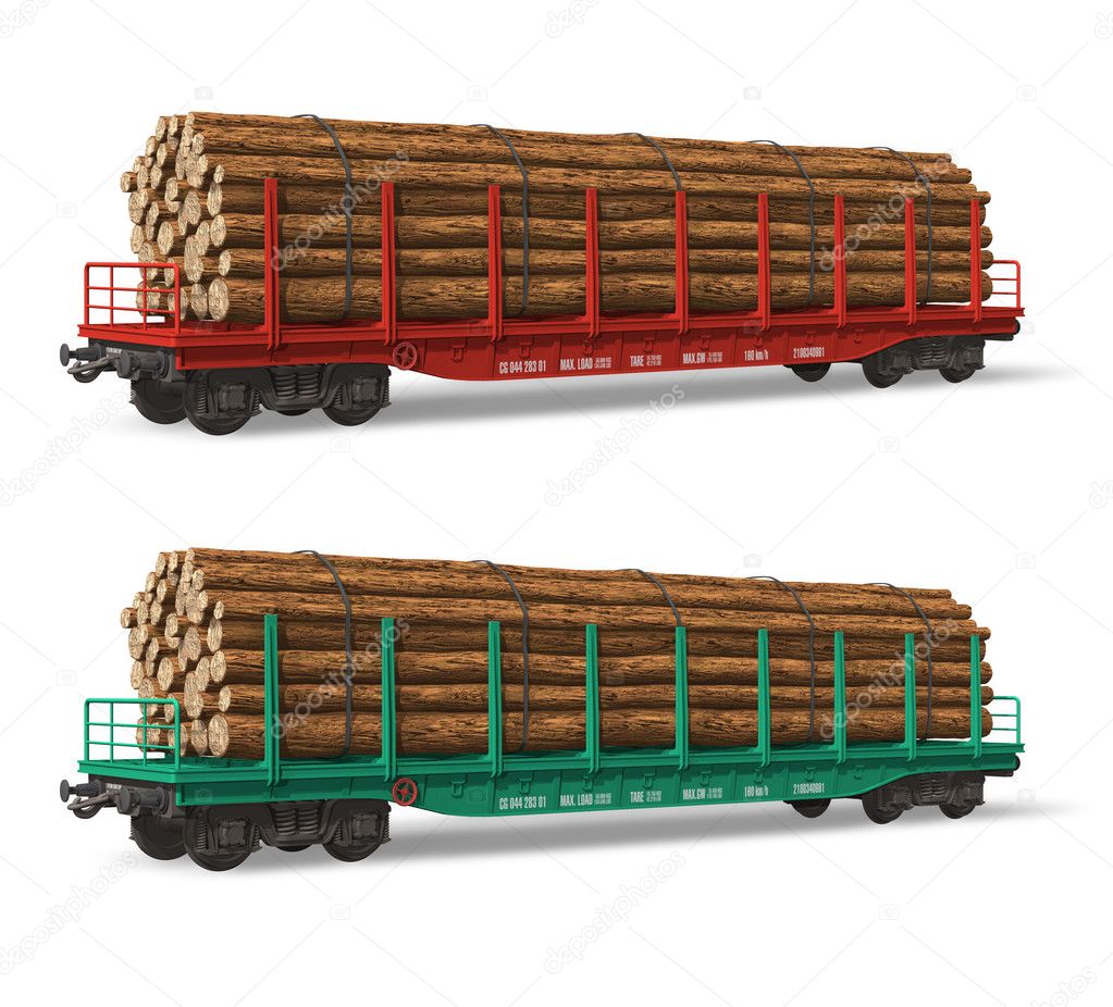 Railroad flatcars with lumber