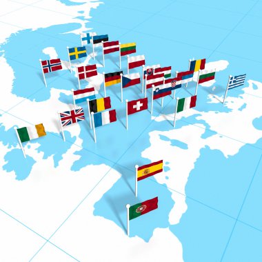 European flags on the map clipart