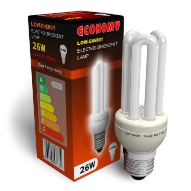 Low-energy lamp with package clipart