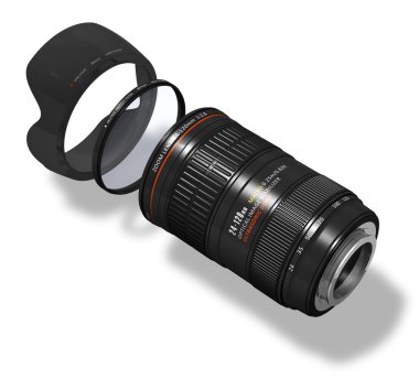 Zoom lens with hood and filter clipart