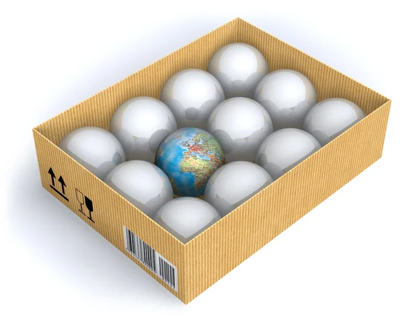 Earth in box with spheres — Stock Photo, Image