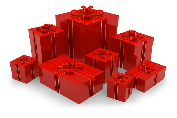 Набор красных подарочных коробок — стоковое фото