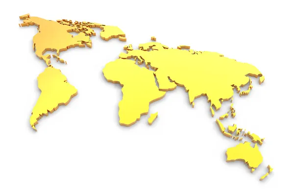 Mapa zlaté extrudovaný světa — Stock fotografie