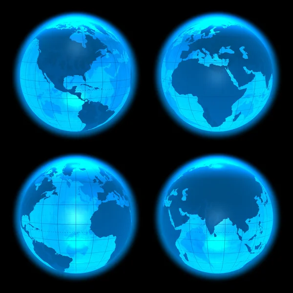 Niebieskie świecące ziemi globusy zestaw — Zdjęcie stockowe