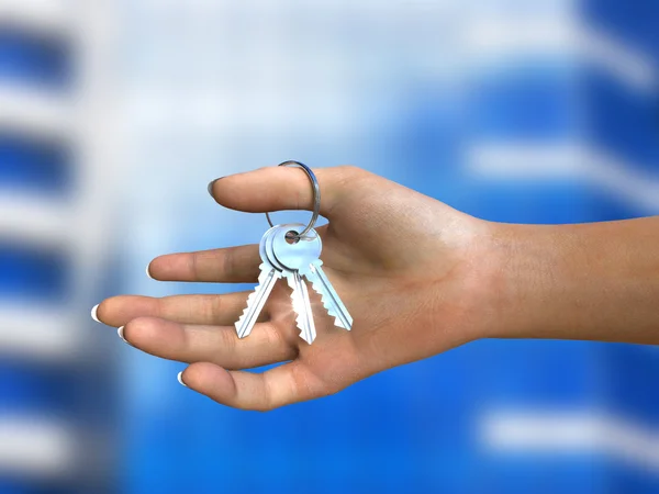 Bunch of shiny keys in woman's hand — Stock Photo, Image