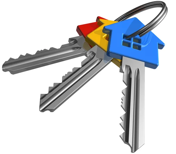 Pęk kluczy do domu kształt kolor — Zdjęcie stockowe