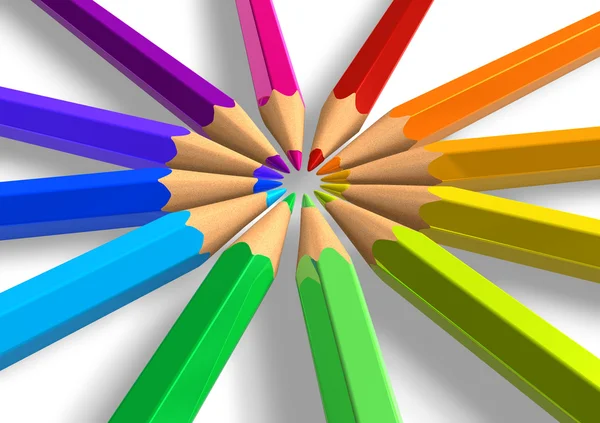 Circle from rainbow pencils — Stock Photo, Image