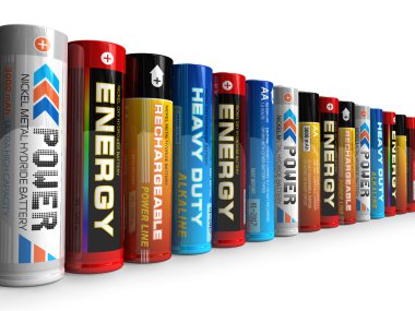 Row of different AA batteries clipart