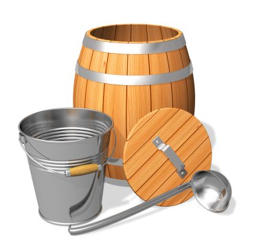 Wooden barrel and metal bucket clipart