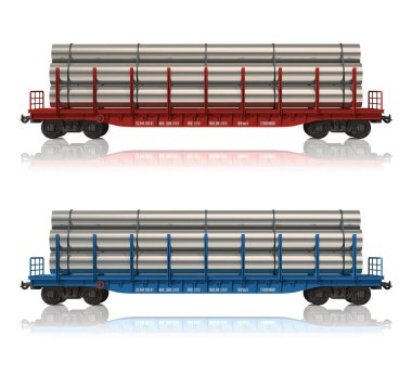 Railroad flatcars with pipes clipart