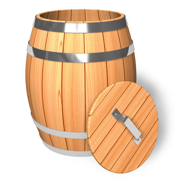 Opened wooden barrel