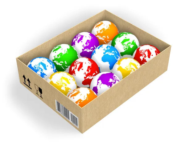 Caixa com globos de cores — Fotografia de Stock