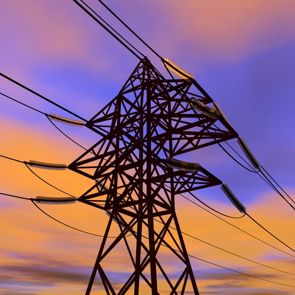 Linea elettrica ad alta tensione al tramonto — Foto Stock