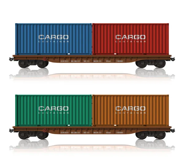 Carros planos ferroviários com contentores de carga — Fotografia de Stock