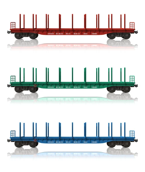 Set van spoorweg flatcars — Stockfoto