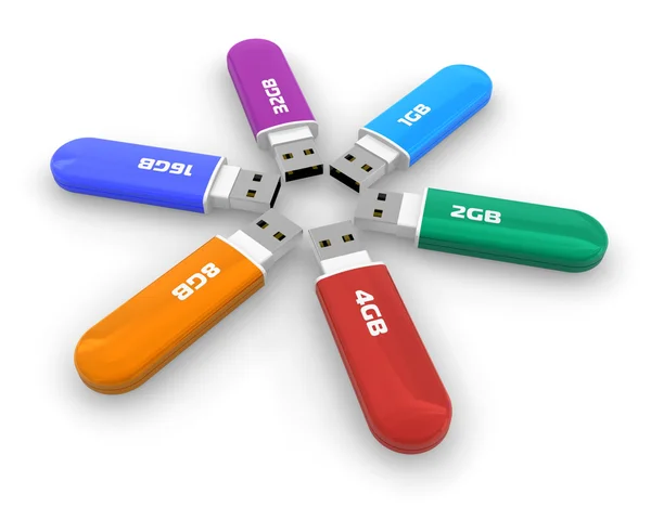 Conjunto de unidades flash USB coloridas — Fotografia de Stock