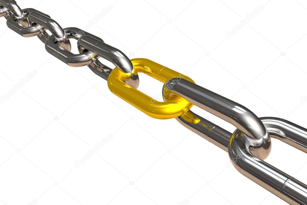 Steel chain with golden link