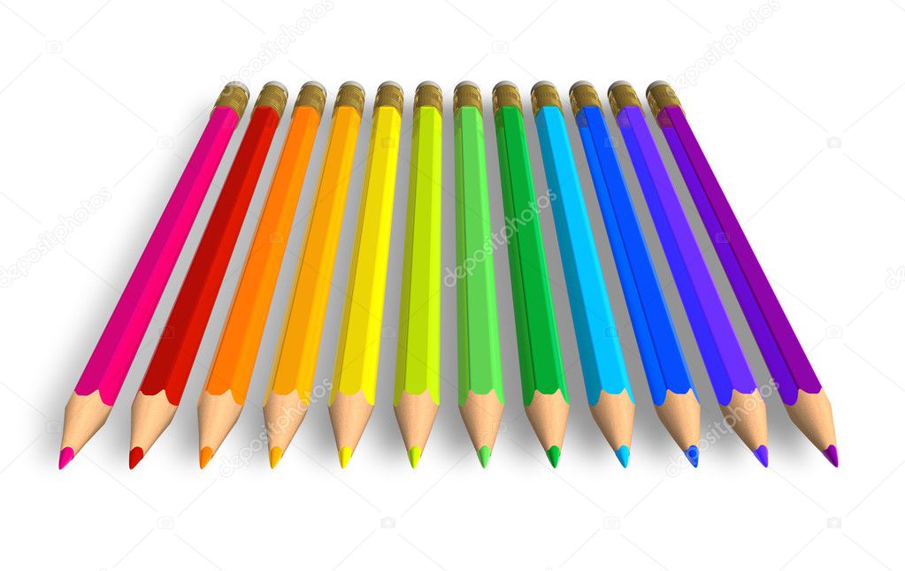 Row of rainbow pencils