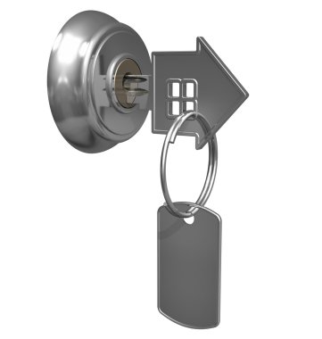 Key with label in keyhole clipart