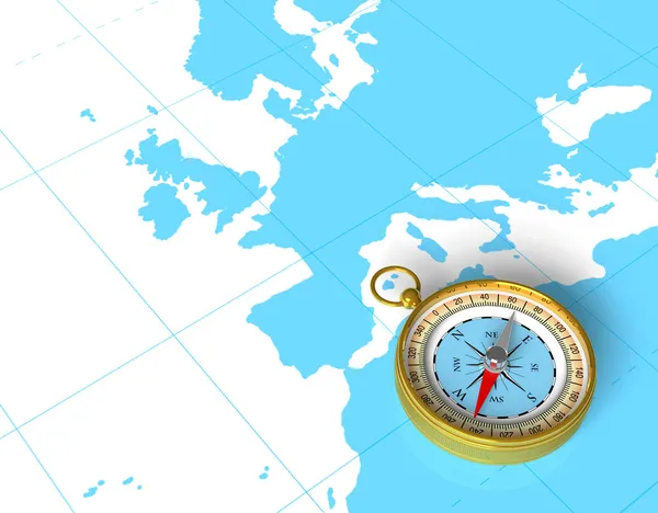 Kompass auf der Karte — Stockfoto