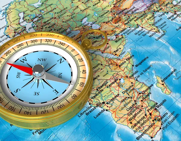 Kompas op de kaart — Stockfoto