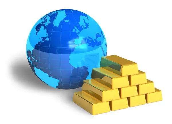 Földi globe és arany rúd — Stock Fotó