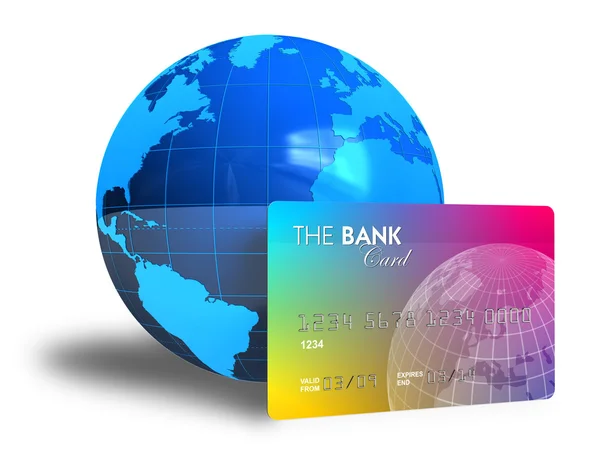 Kredi kartı ve dünya Küre — Stok fotoğraf