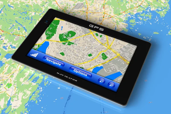 Navegador GPS no mapa — Fotografia de Stock