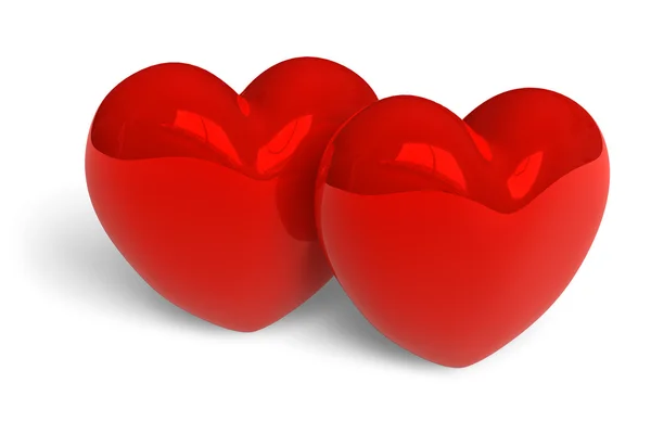 Par röda glänsande hjärtan — Stockfoto