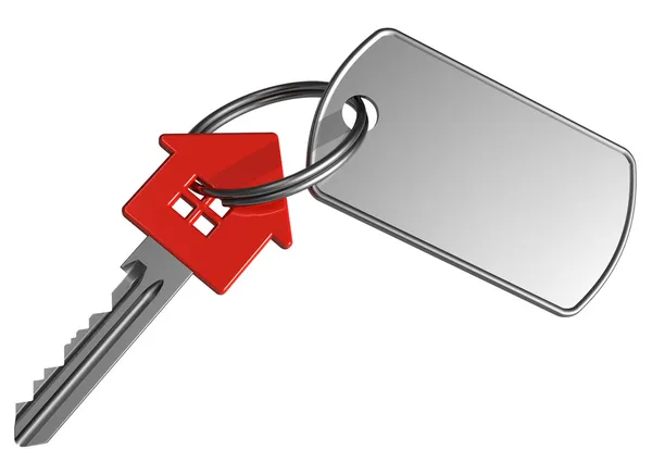 Red house-shape key with label — Stock Photo, Image