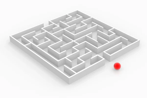 White labyrinth and red sphere — Stock Photo, Image