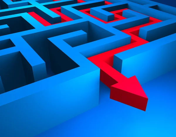 Caminho vermelho através do labirinto azul — Fotografia de Stock